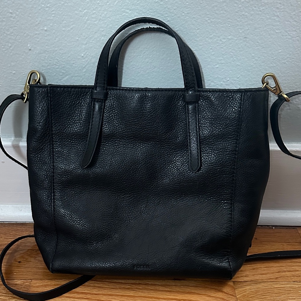 Fossil black leather convertible bag